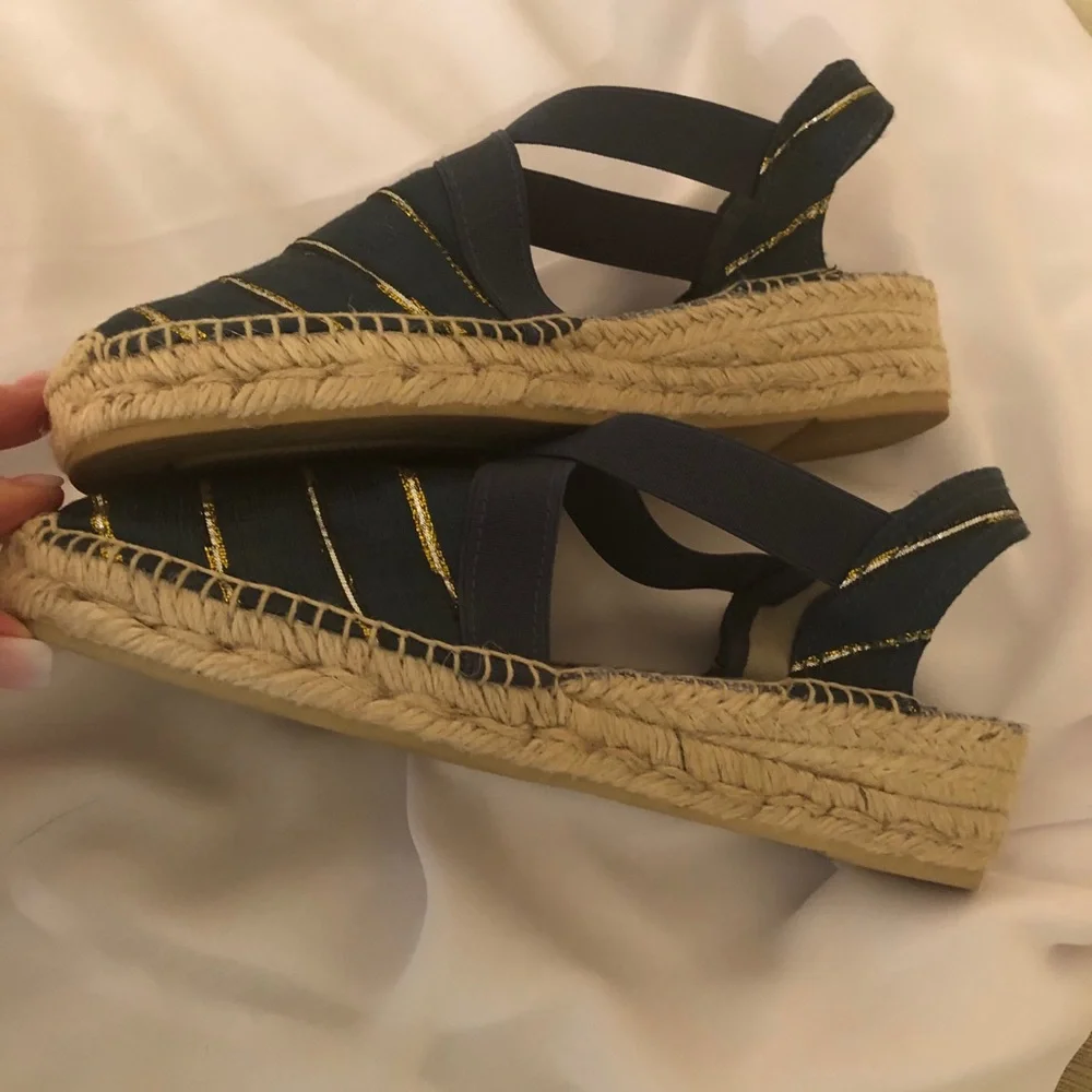 Women's Navy Blue Espadrille Slingback with Gold Accent